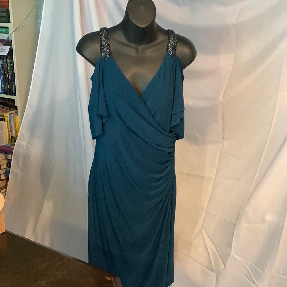 Elegant Teal Draped Women's Dress